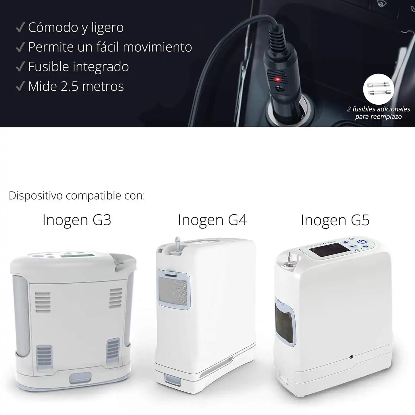 Adaptador de Corriente Automóvil Oxígeno Portátil Inogen G3 G4 G5 - TOPMEDIC