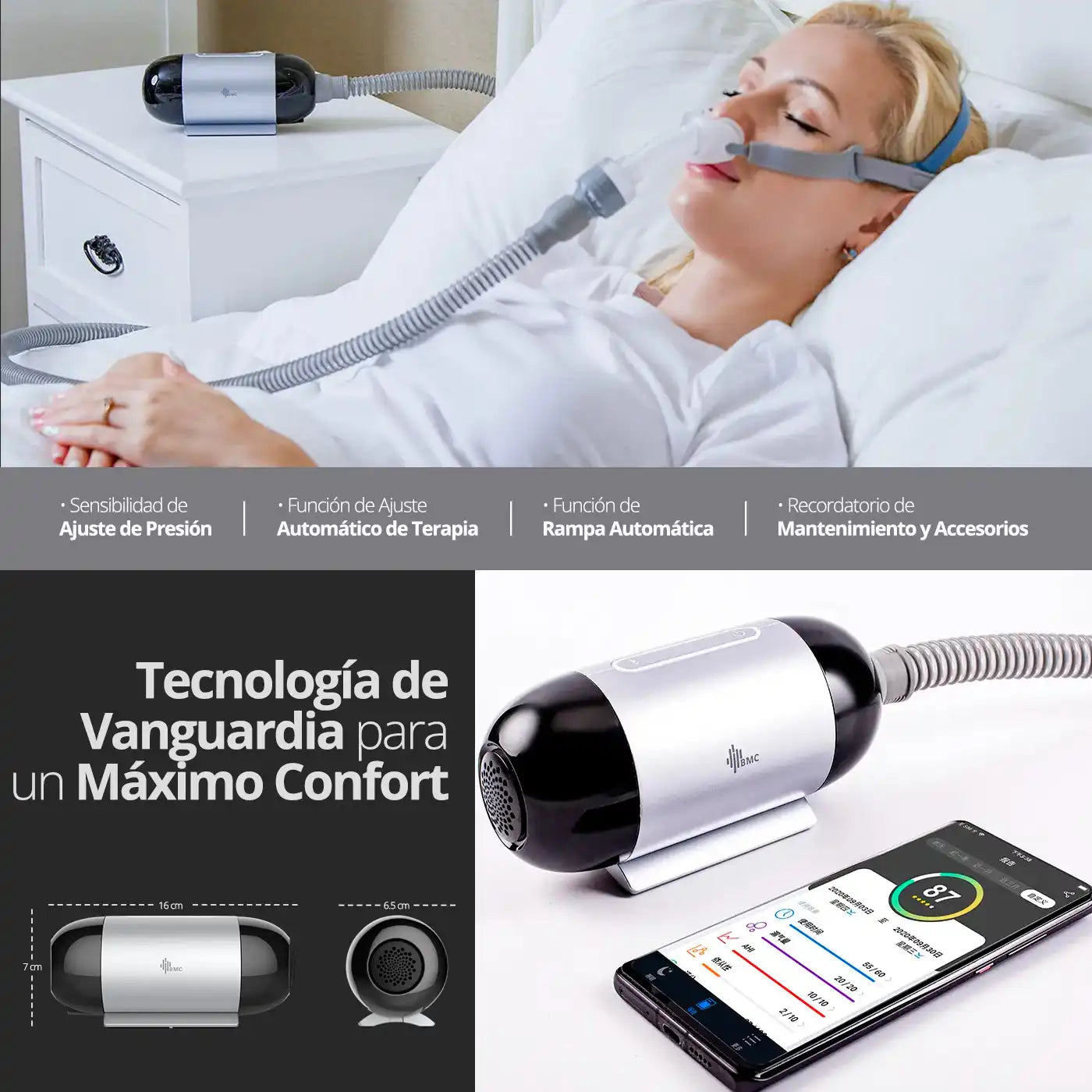 Auto Cpap Portátil BMC M1 Mini + Máscara Humidificadora
