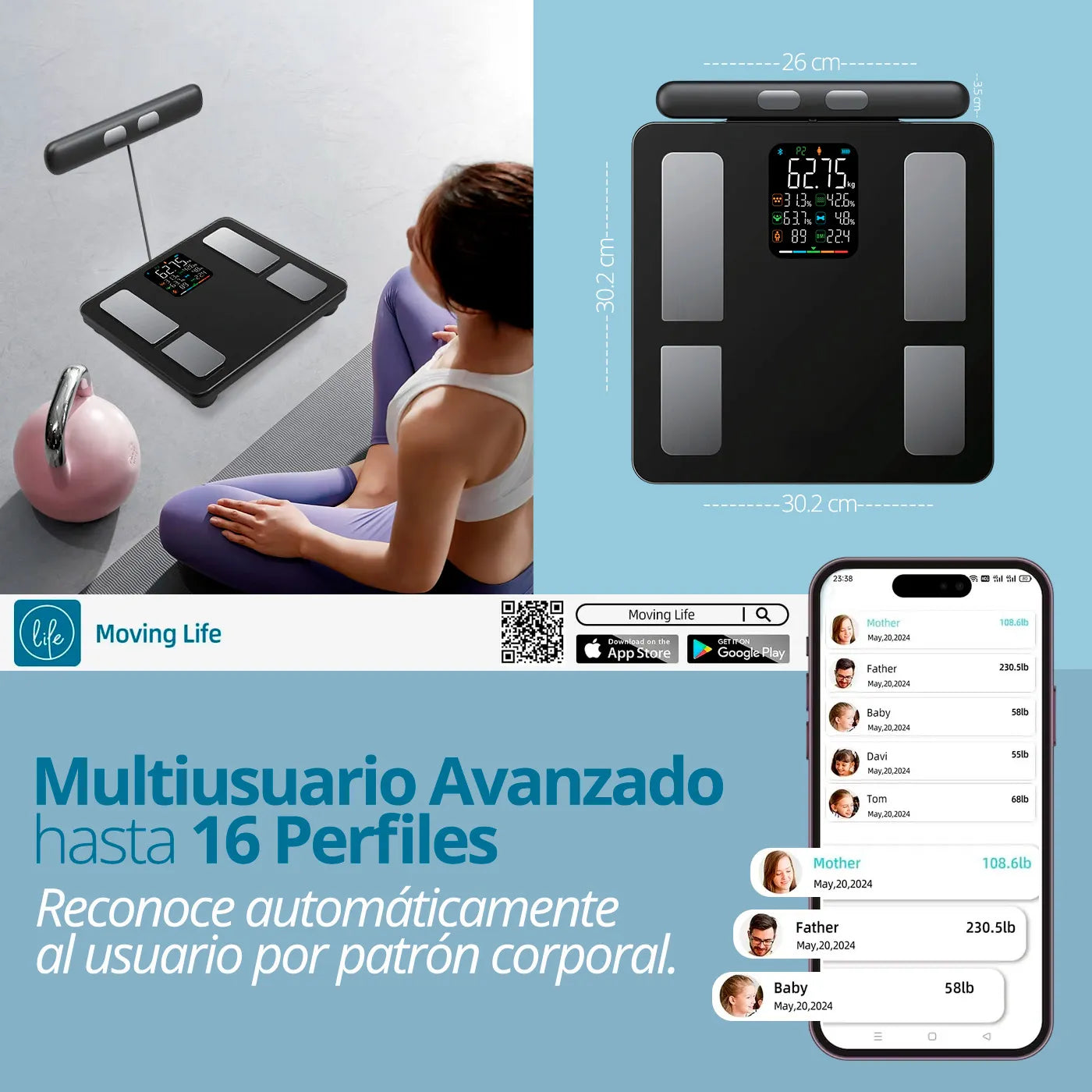 Balanza Inteligente Bioimpedancia de 27 Mediciones Corporales