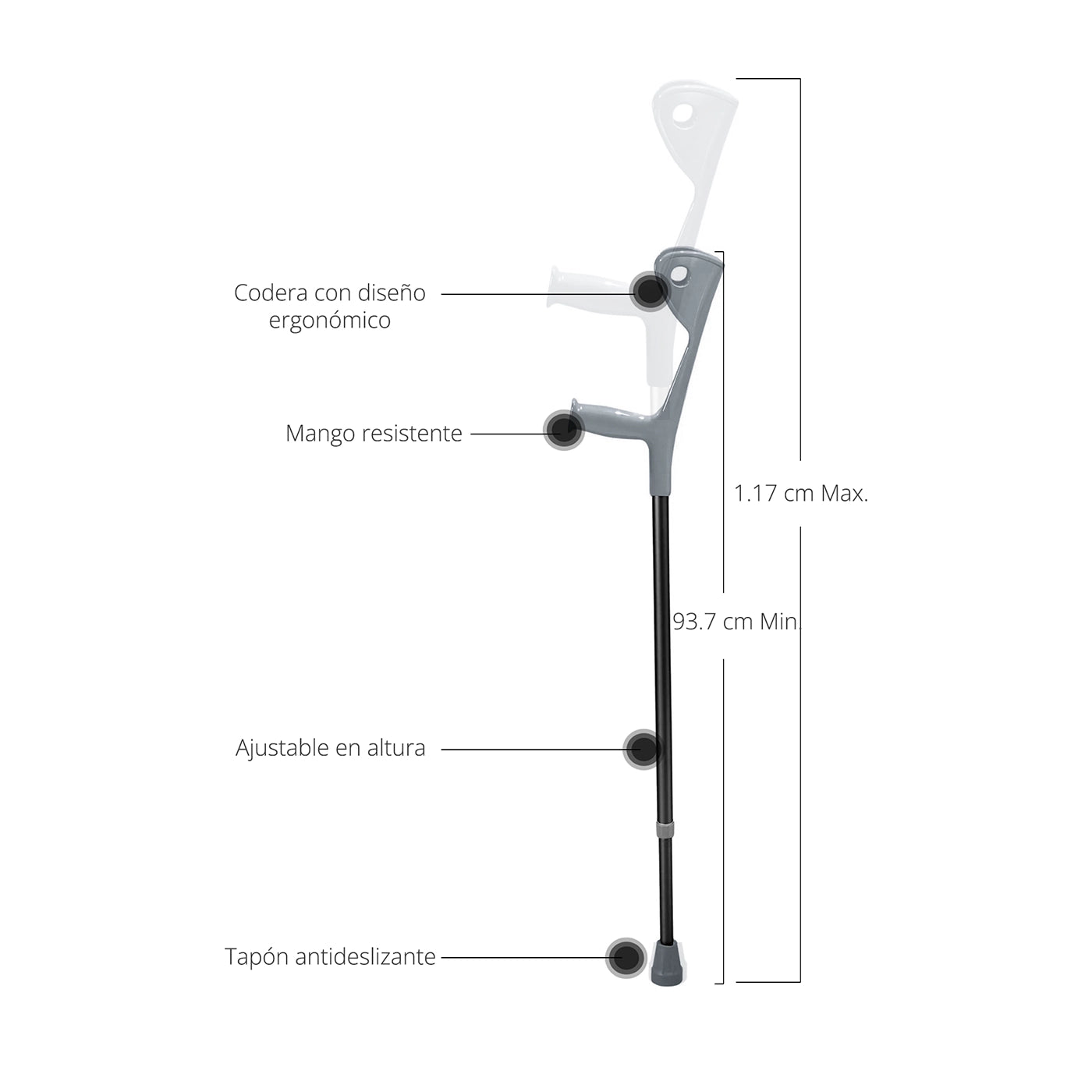 Bastón Canadiense Regulador de Altura 2 Unidades