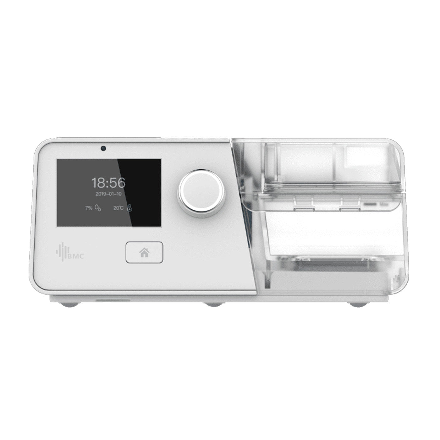 Dispositivo BiPAP G3 B30VT con pantalla LCD y humidificador integrado.