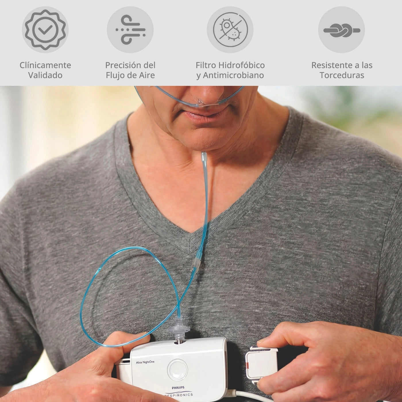 Cánula Nasal Pro-Flow conectada a Polígrafo Alice NightOne - monitoreo preciso del flujo de aire.