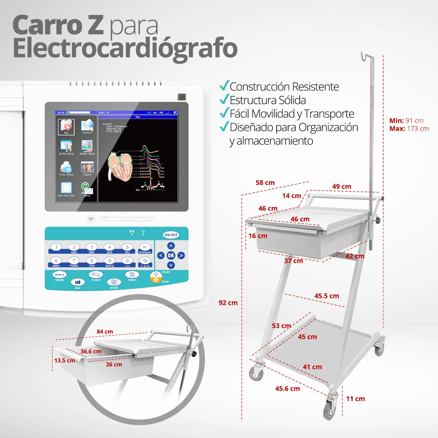 Carro Z para Electrocardiógrafo ECG 1200G/600G/300G