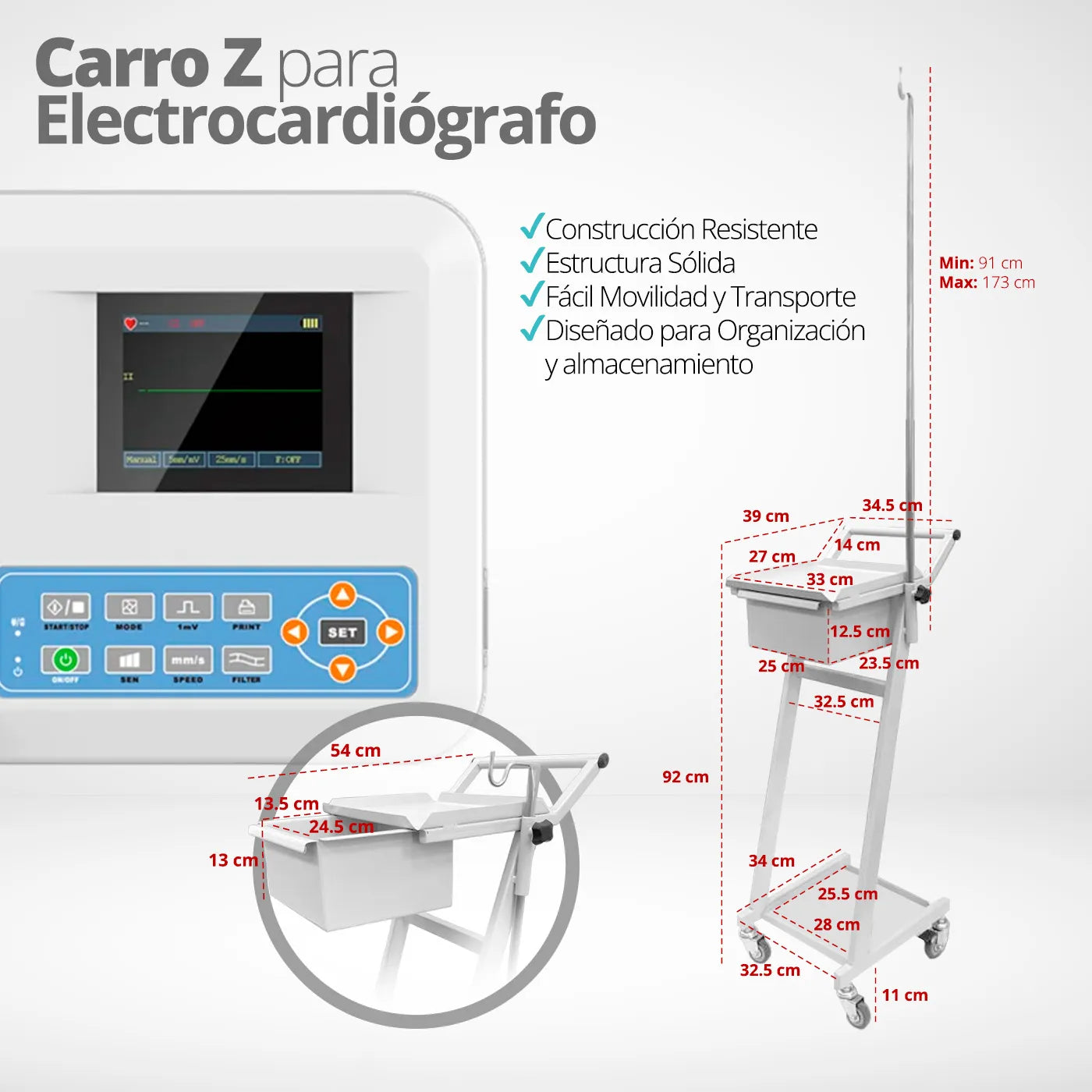 Carro Z para Electrocardiógrafo ECG 1200G/600G/300G