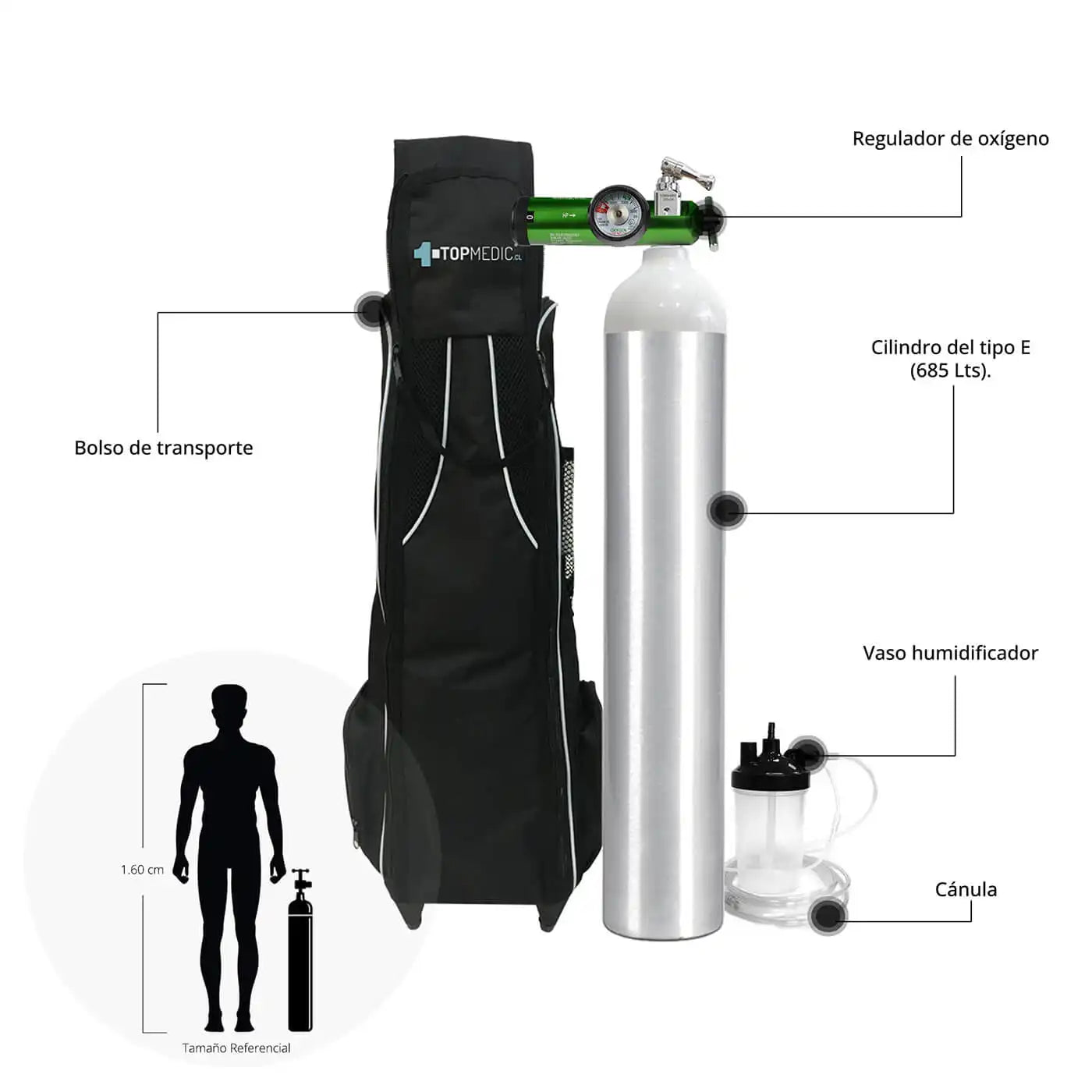 Cilindro Oxígeno Roller con Regulador Adulto 685 Litros - TOPMEDIC