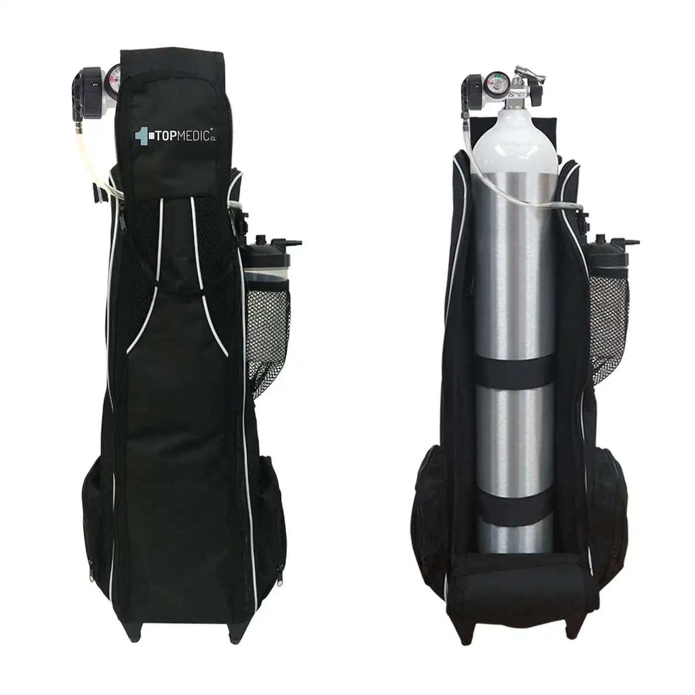 Cilindro Oxígeno con Regulador A Pulso Continuo y Bolso Roller - TOPMEDIC