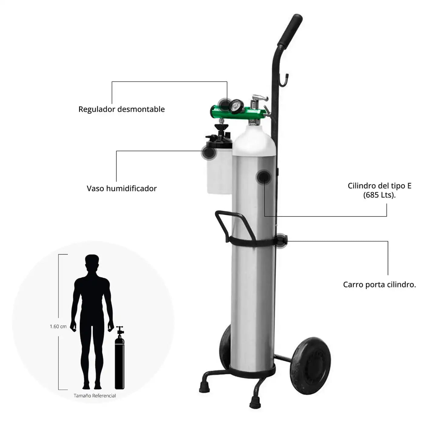 Cilindro de Oxígeno Tipo E de 685 Litros con Carro - TOPMEDIC