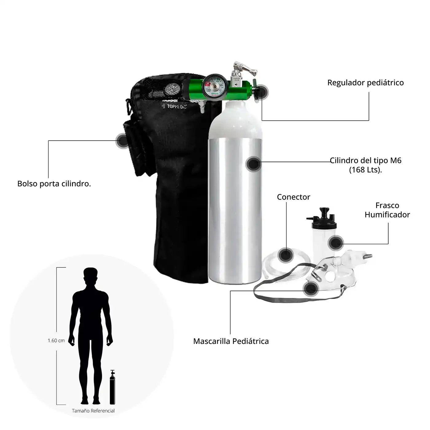 Cilindro de Oxígeno Pediátrico 168 Litros - TOPMEDIC