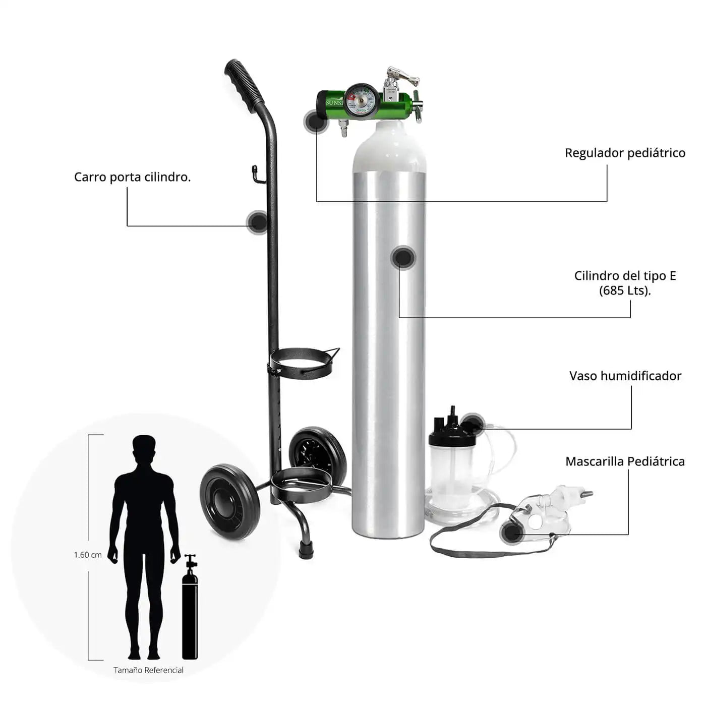 Cilindro Oxígeno con Regulador Pediátrico 685 Litros - TOPMEDIC