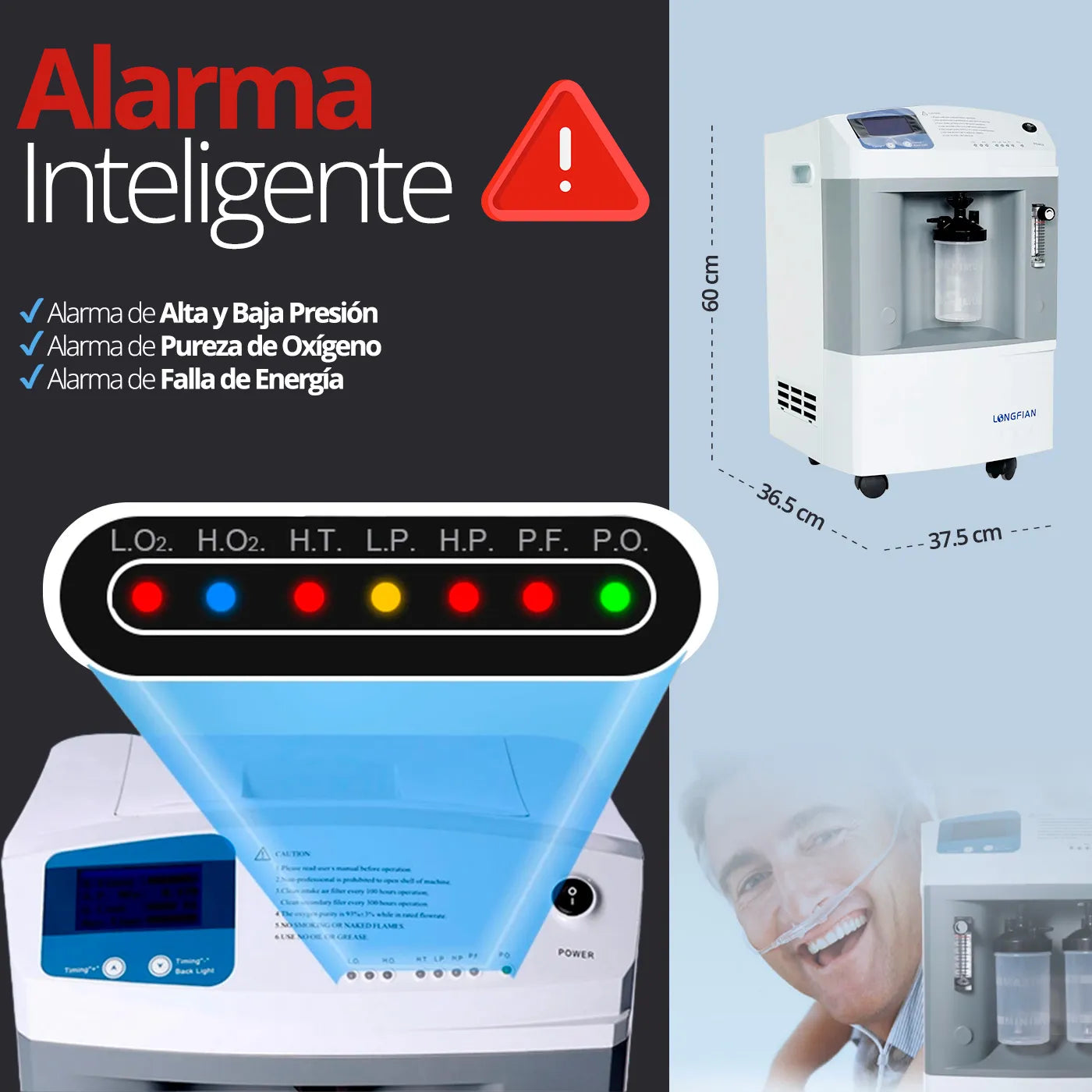 Concentrador de Oxígeno 10L/min Longfian JAY10 - TOPMEDIC