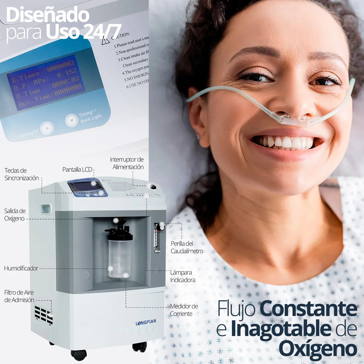 Concentrador de Oxígeno 10L/min Longfian JAY10 - TOPMEDIC