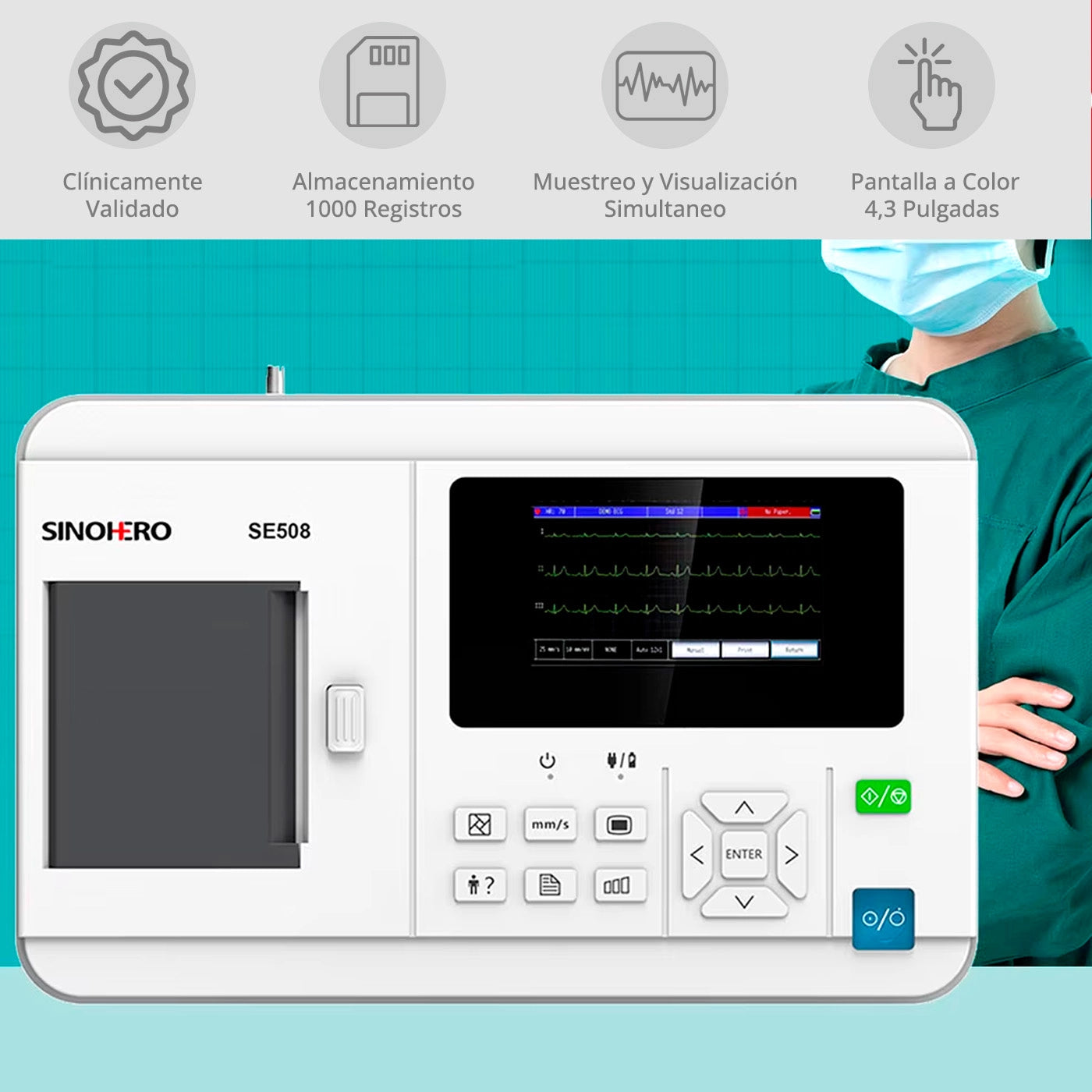 Electrocardiógrafo 3 Canales Sinohero ECG SE508