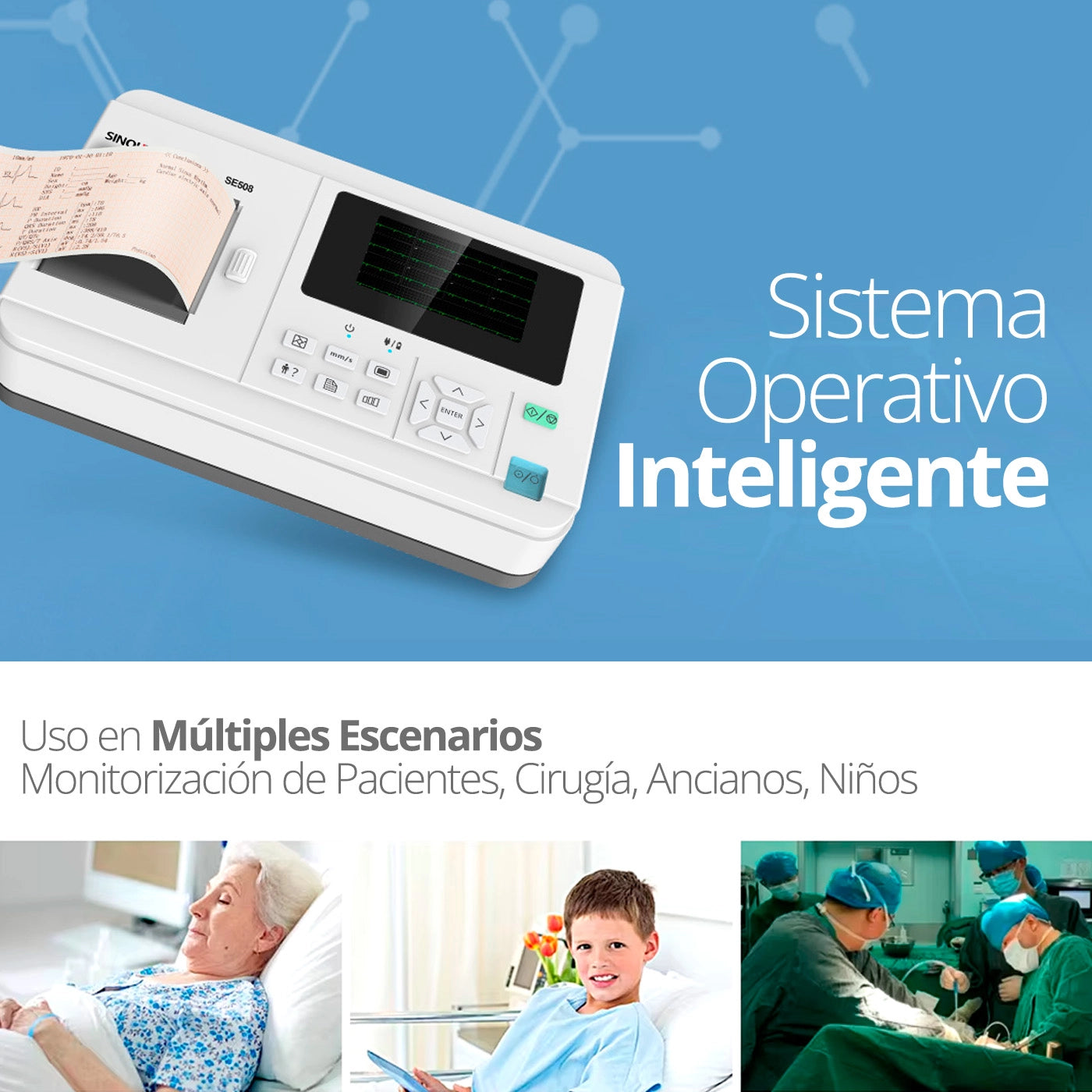 Electrocardiógrafo 3 Canales Sinohero ECG SE508
