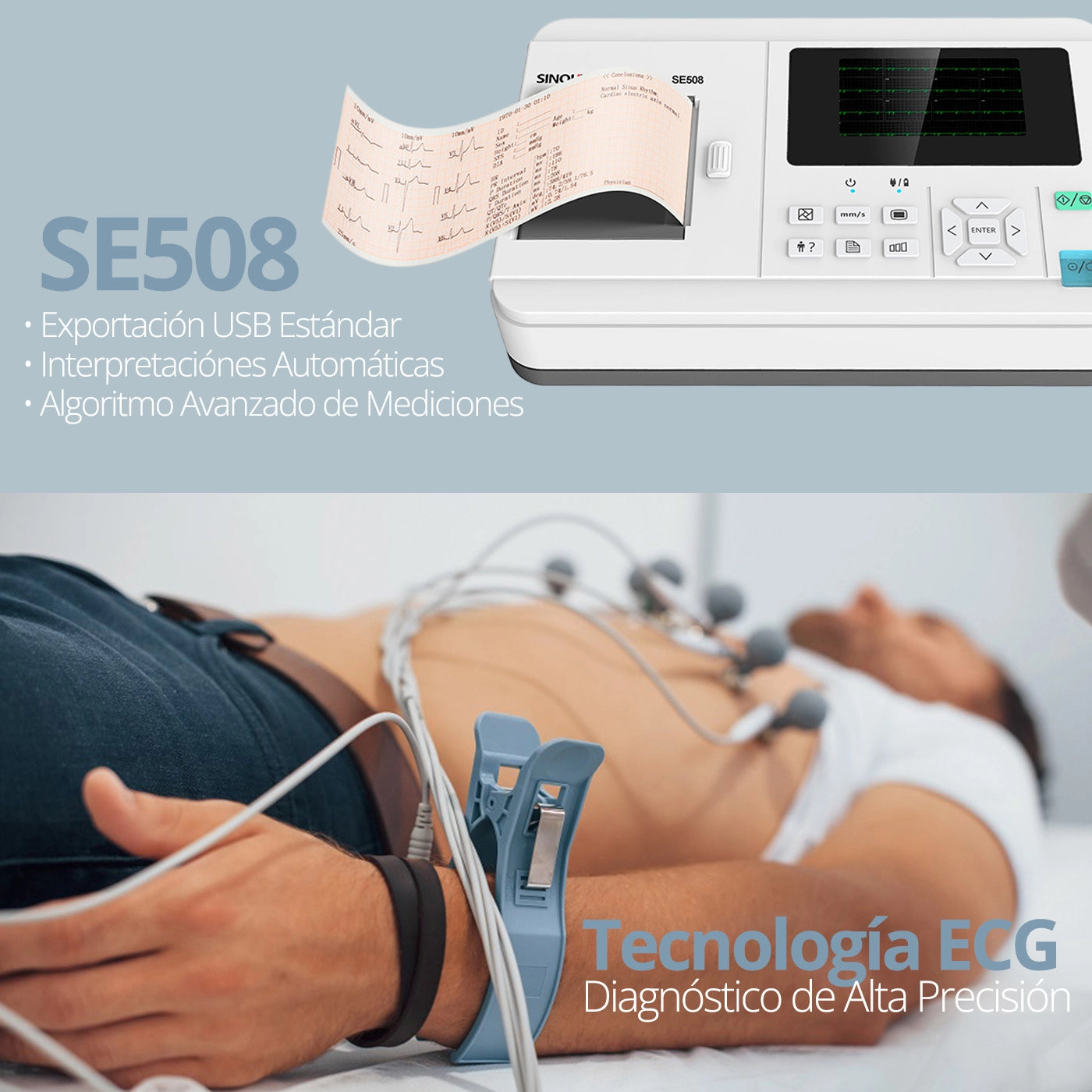 Electrocardiógrafo 3 Canales Sinohero ECG SE508