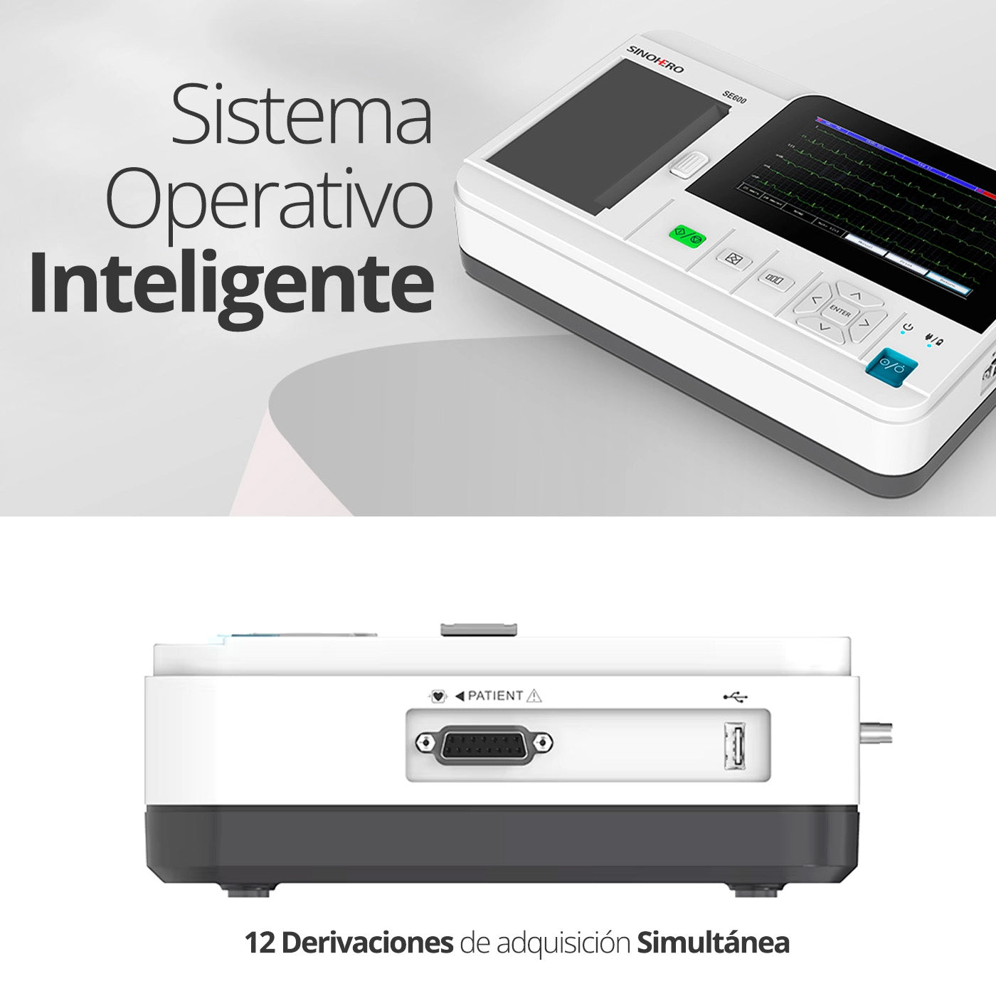 Electrocardiógrafo Sinohero ECG600G con impresión térmica - Dispositivo profesional de 6 canales con almacenamiento para 1000 casos y gestión de bases de datos.