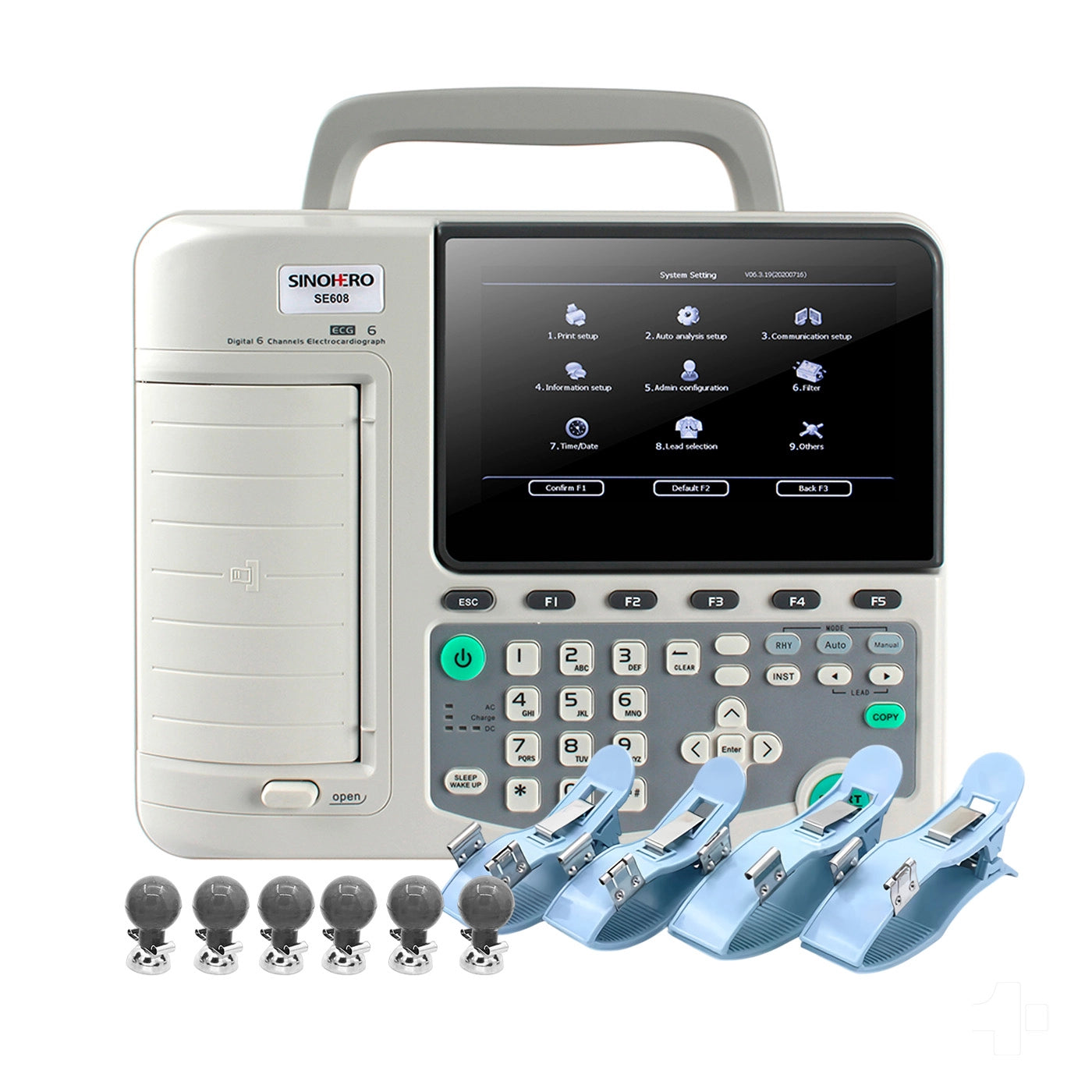 Electrocardiógrafo Sinohero SE608 Plus con pantalla plegable de 7 pulgadas en color.