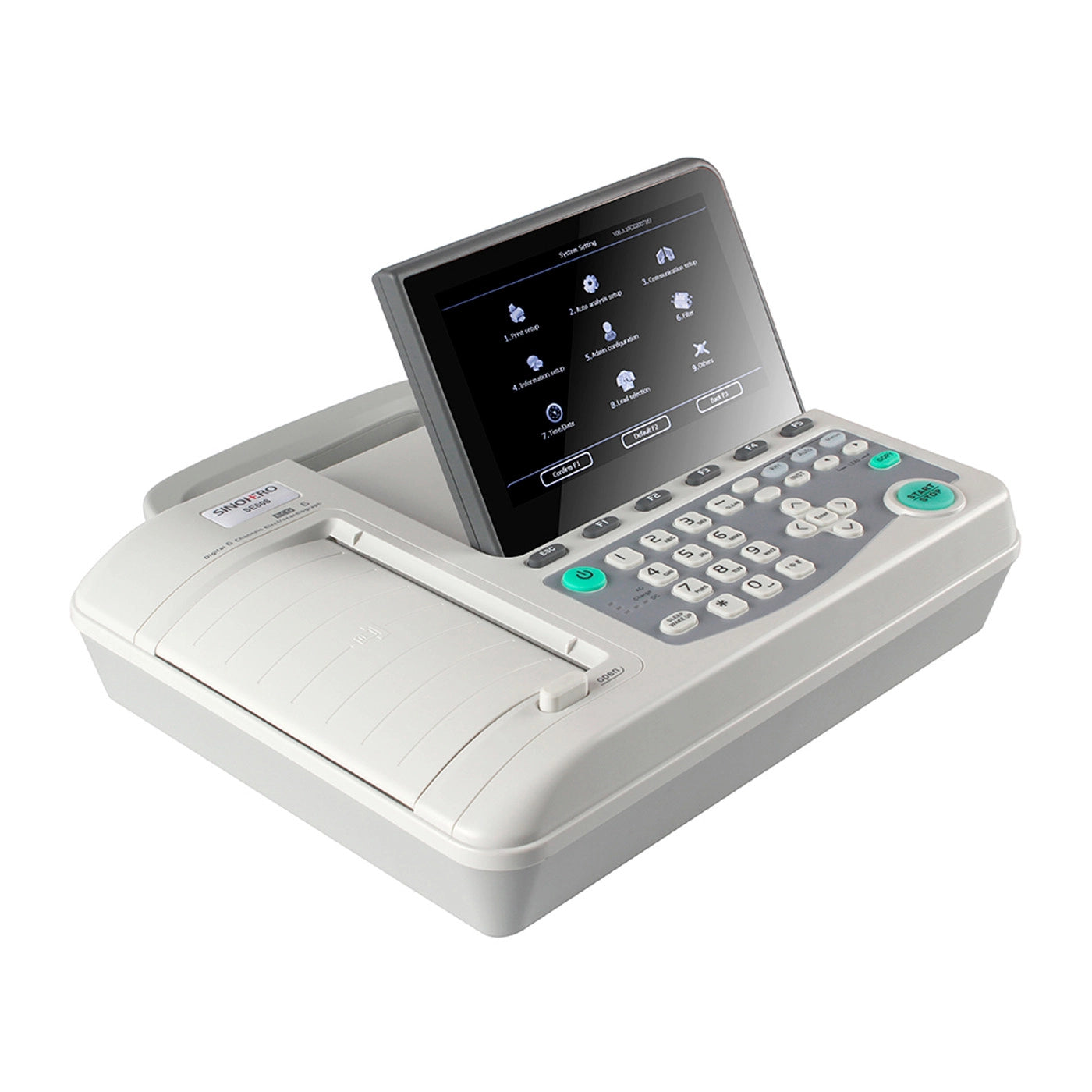 Vista frontal del ECG Sinohero SE608 Plus mostrando 12 derivaciones simultáneas.