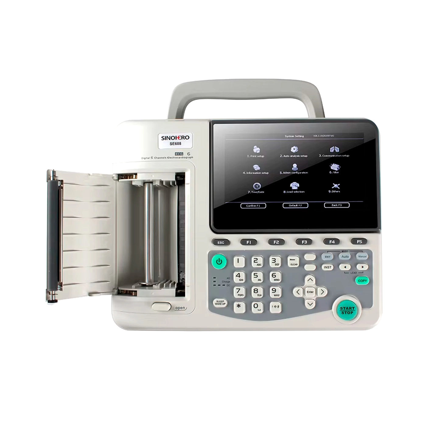 Sistema de impresión térmica del electrocardiógrafo Sinohero SE608 Plus.