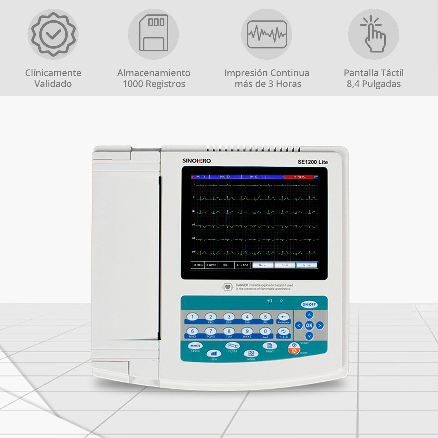 Electrocardiógrafo SE1200lite con detección de marcapasos y antidesfibrilación