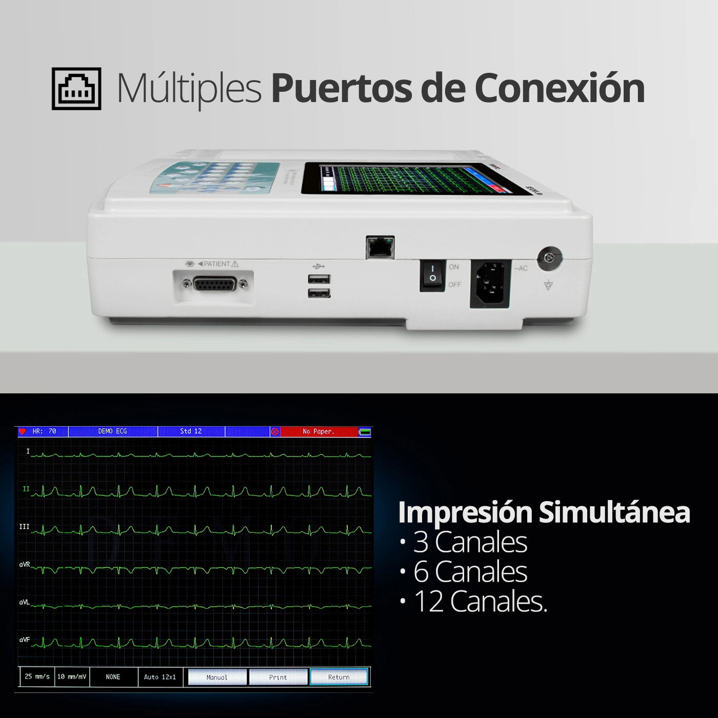 Pantalla multilingüe del electrocardiógrafo SE1200lite