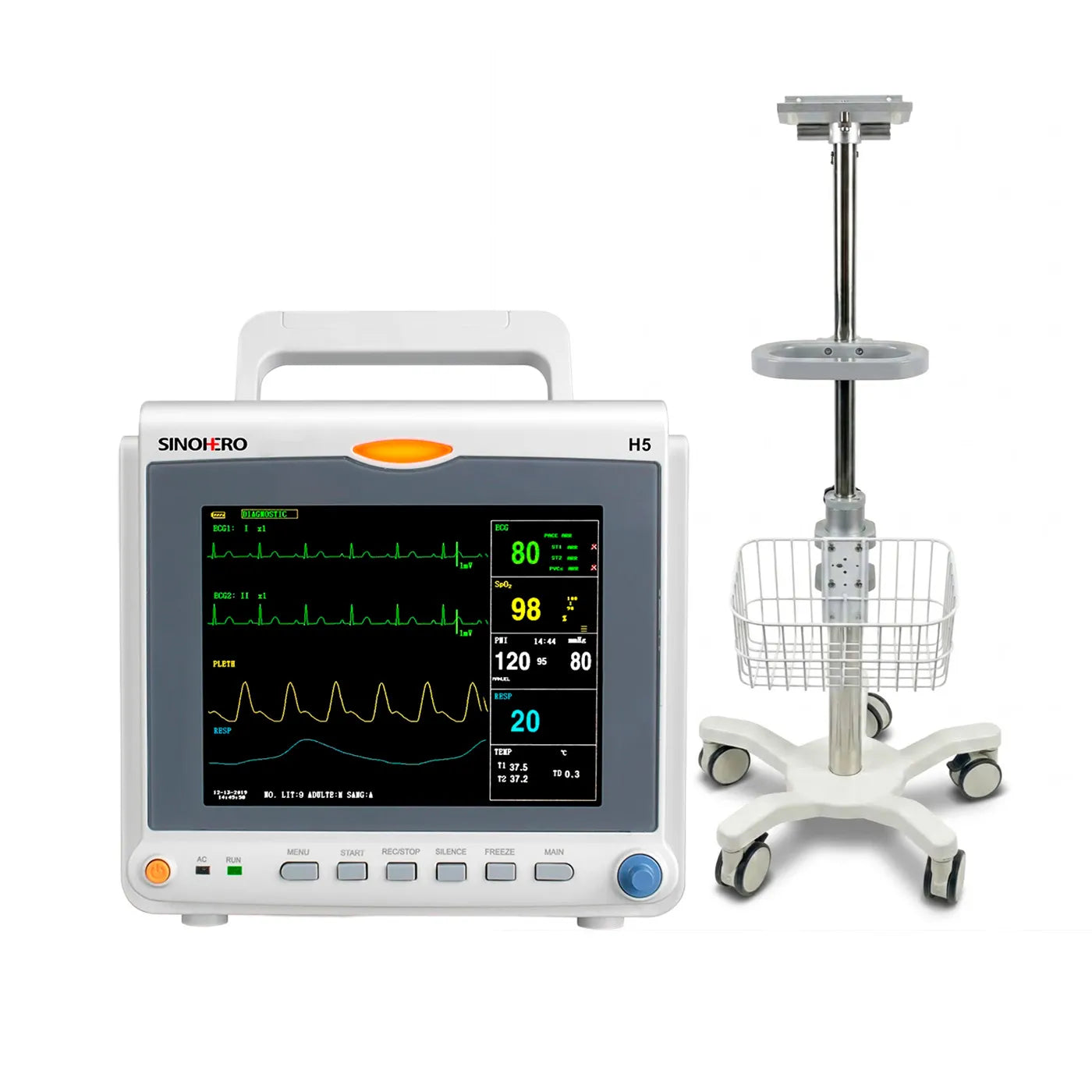 Monitor Multiparámetros Sinohero H5 + ECG + Carro 1 Canasta