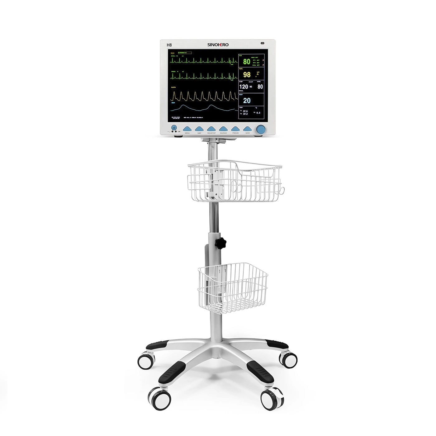 Monitor Multiparámetros Sinohero H8 + 2-IBP - ECG, SPO2, FC, NIBP, TEMP, FR, y Batería Recargable.