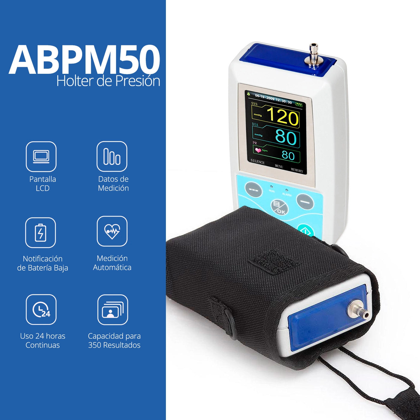 Holter de Presión Contec ABPM50 con Conector de Brazaletes Intercambiables