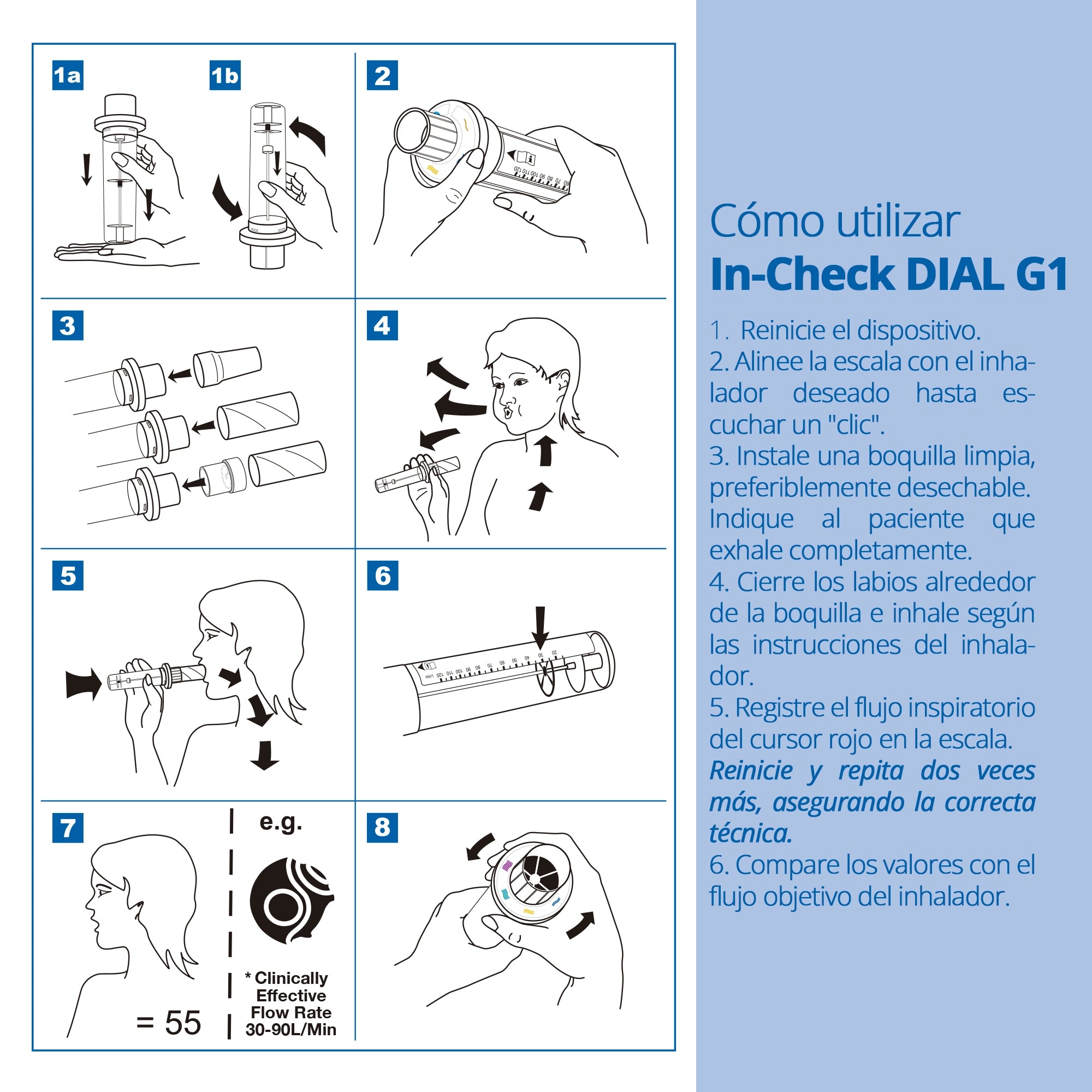 In-Check DIAL G16 medidor de flujo inspiratorio diseñado para evaluar y educar a los pacientes que usan inhaladores.