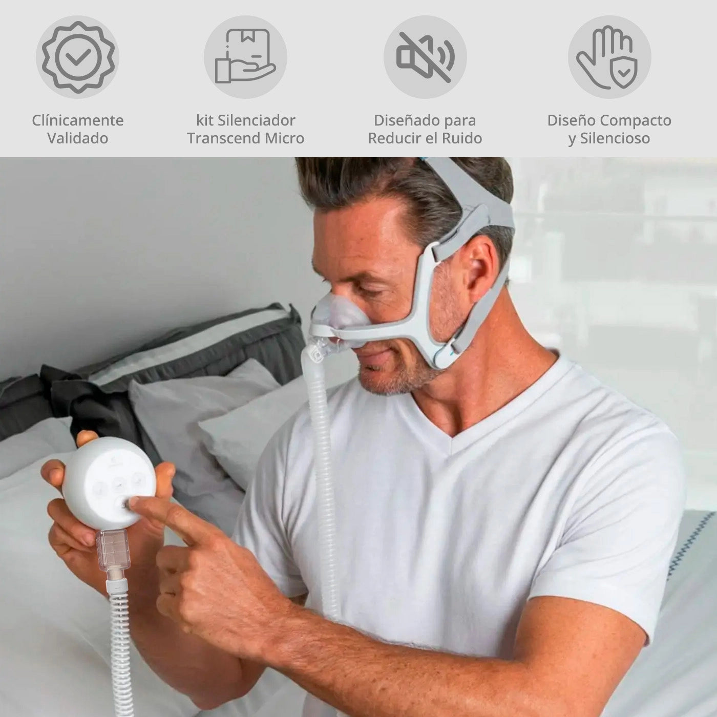 Kit de Silenciador Transcend Micro WhisperSoft: Compacto y Silencioso para CPAP, 40% más pequeño, ctubo cpap de 1.83 metros.