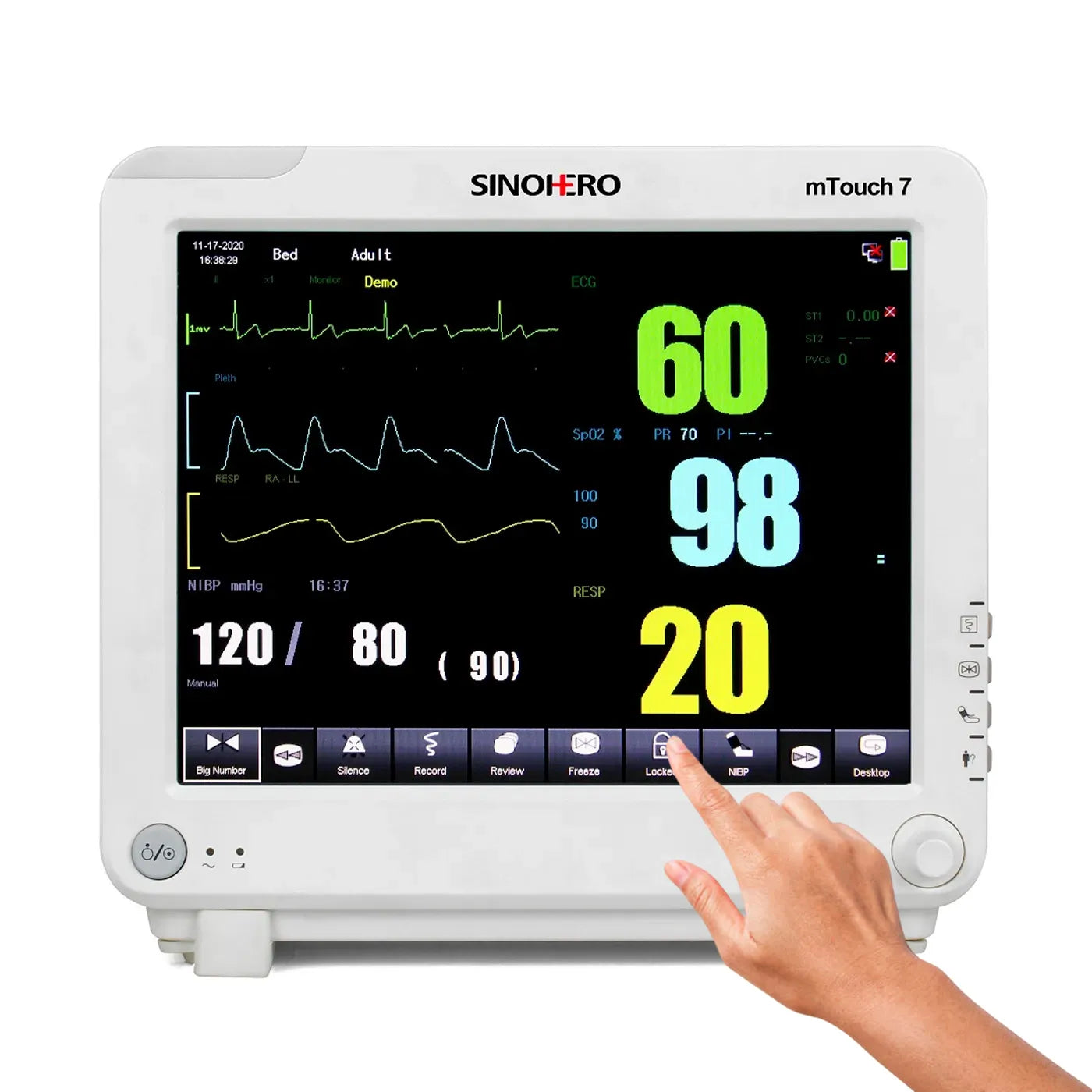 Monitor Multiparámetros Sinohero mTouch 7 - 2IBP, ETCO2, ECG, SPO2, FC, NIBP, TEMP, FR y Batería Recargable
