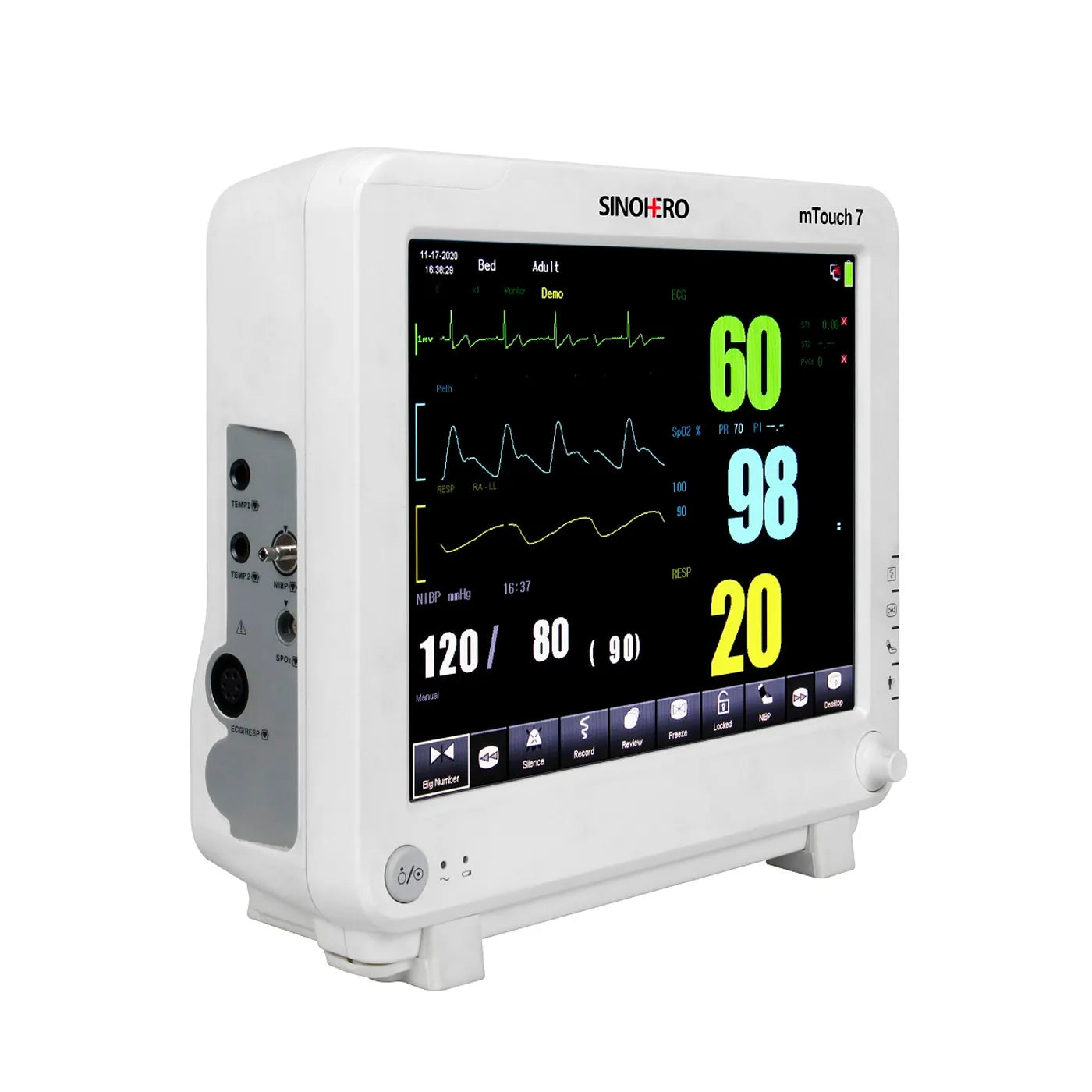 Monitor Multiparámetros Sinohero mTouch 7 - 2IBP, ETCO2, ECG, SPO2, FC, NIBP, TEMP, FR y Batería Recargable