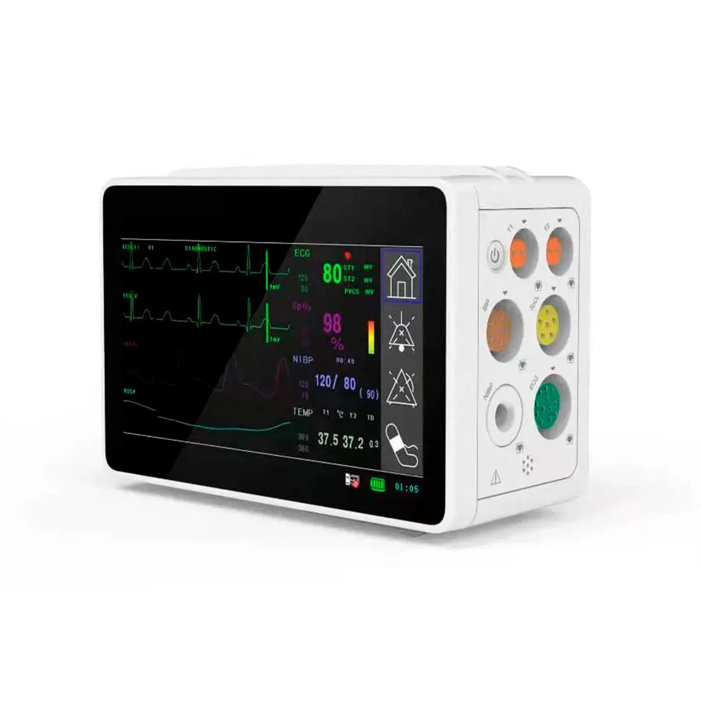 Monitor médico portátil Sinohero PSM1. Perfecto para transporte hospitalario. Monitorea múltiples parámetros vitales: ECG, SPO2, FC, NIBP, TEMP, FR.