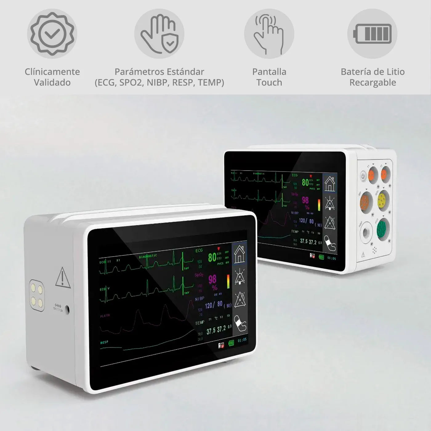 Monitor de paciente Sinohero PSM1. Ofrece mediciones precisas de ECG, SPO2, FC, NIBP, TEMP y FR. Ideal para cuidados intensivos.