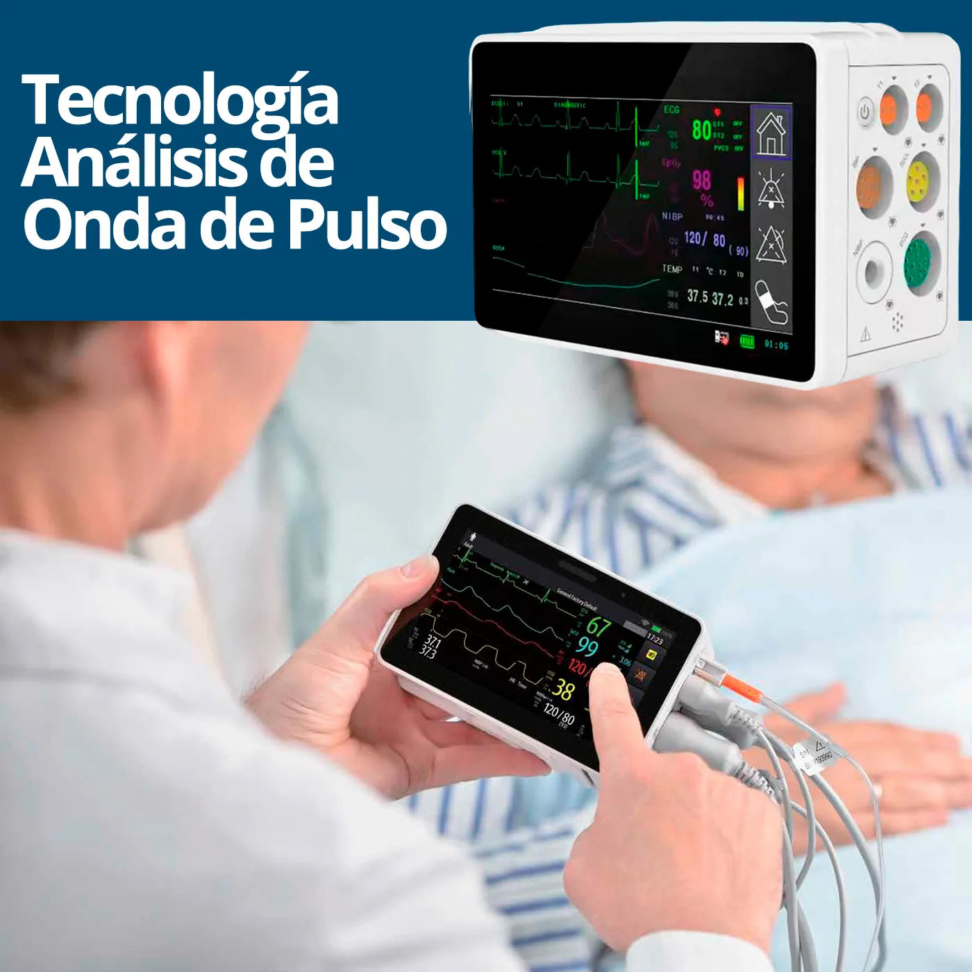 Monitor de paciente Sinohero PSM1. Monitorea ECG de hasta 12 derivaciones, SPO2, FC, NIBP, TEMP, FR y 2 IBP.