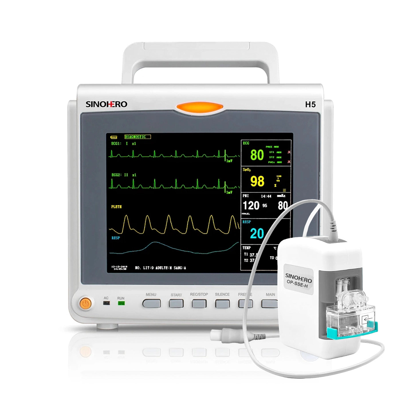 Monitor Multiparámetros Sinohero H5 + ETCO2 - ECG, SPO2, FC, NIBP, TEMP, FR y Batería Recargable