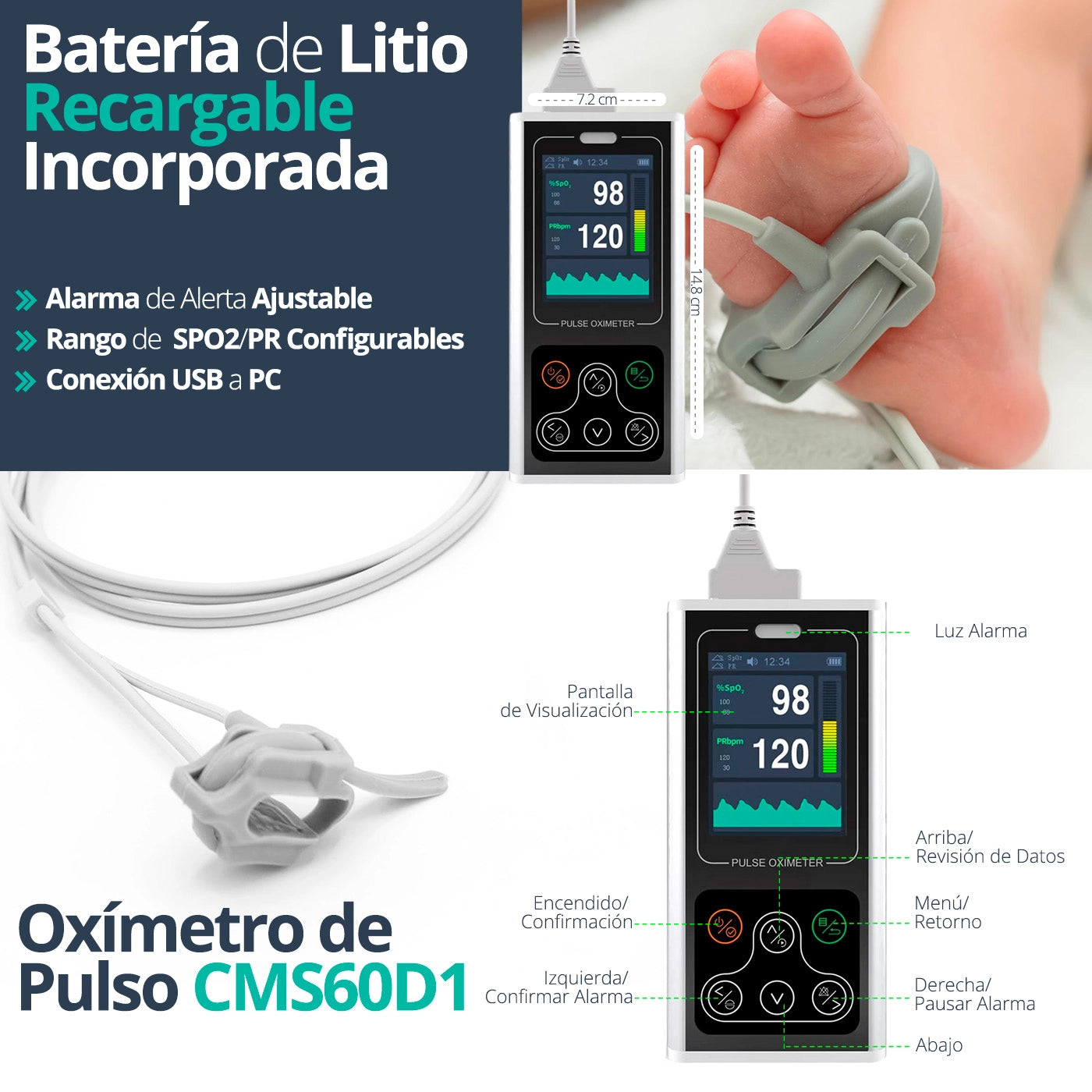 Oxímetro Saturómetro Contec CMS60D1 Neonatal - Topmedic
