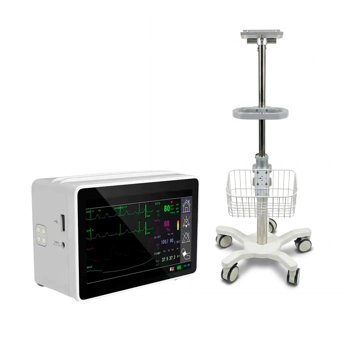 Monitor Multiparámetro de Transporte Sinohero PSM1 + ECG + Carro 1 Canasta