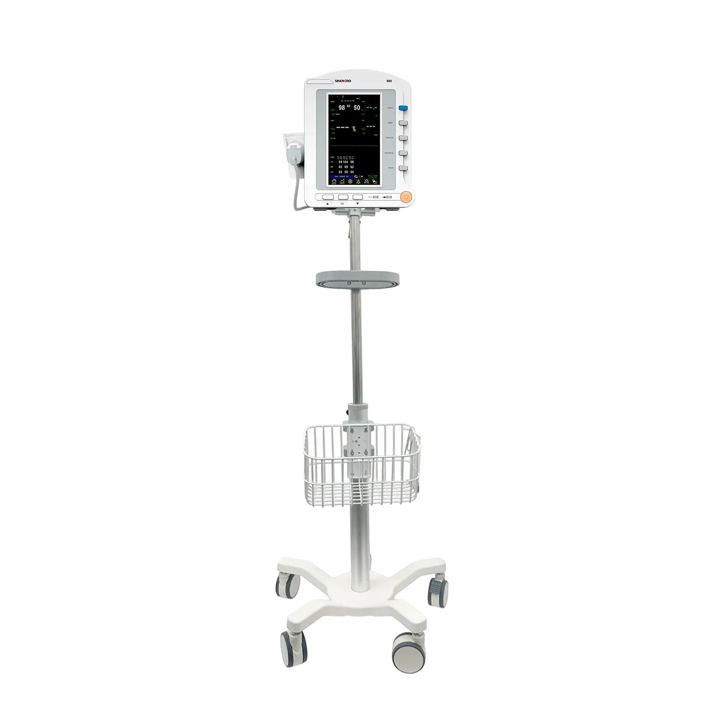 Monitor de Signos Vitales Sinohero S60 + SPO2 + Termómetro Infrarrojo + Carro 1 Canasta