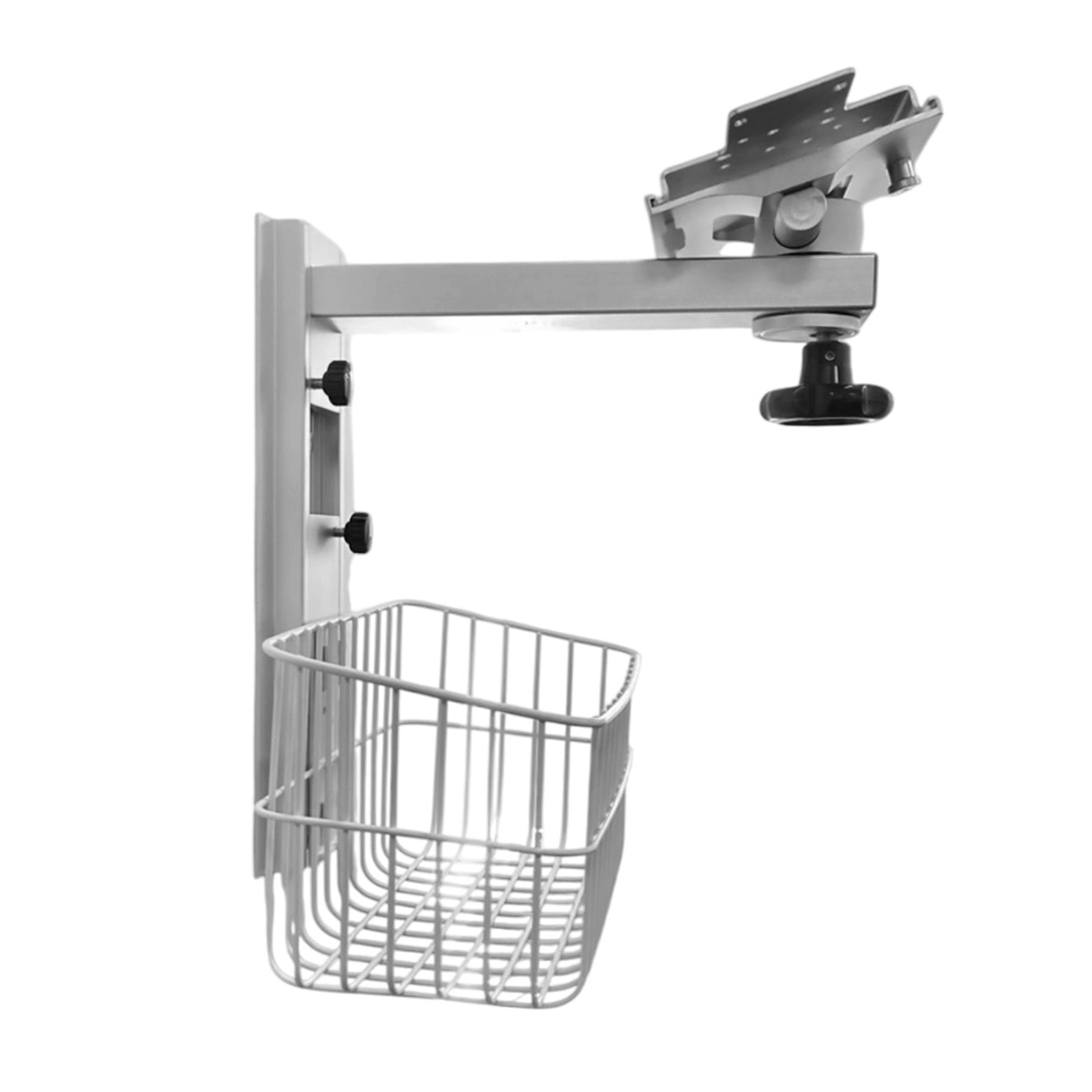 brazo articulado para monitor médico, cesta portaobjetos, instalación en pared, durabilidad, ajuste de altura