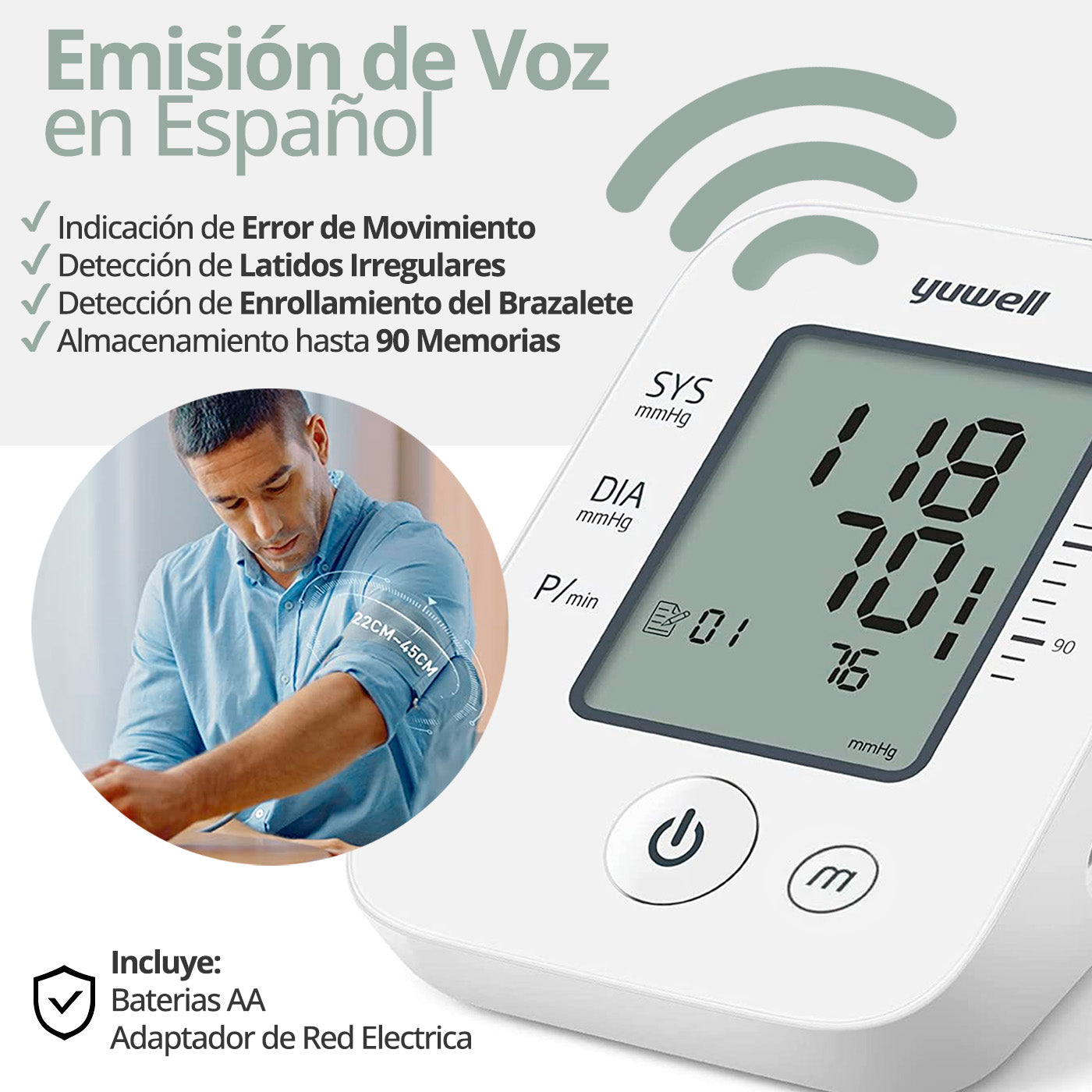Toma Presión Yuwell YE660D con Voz + Glucómetro Yuwell 582