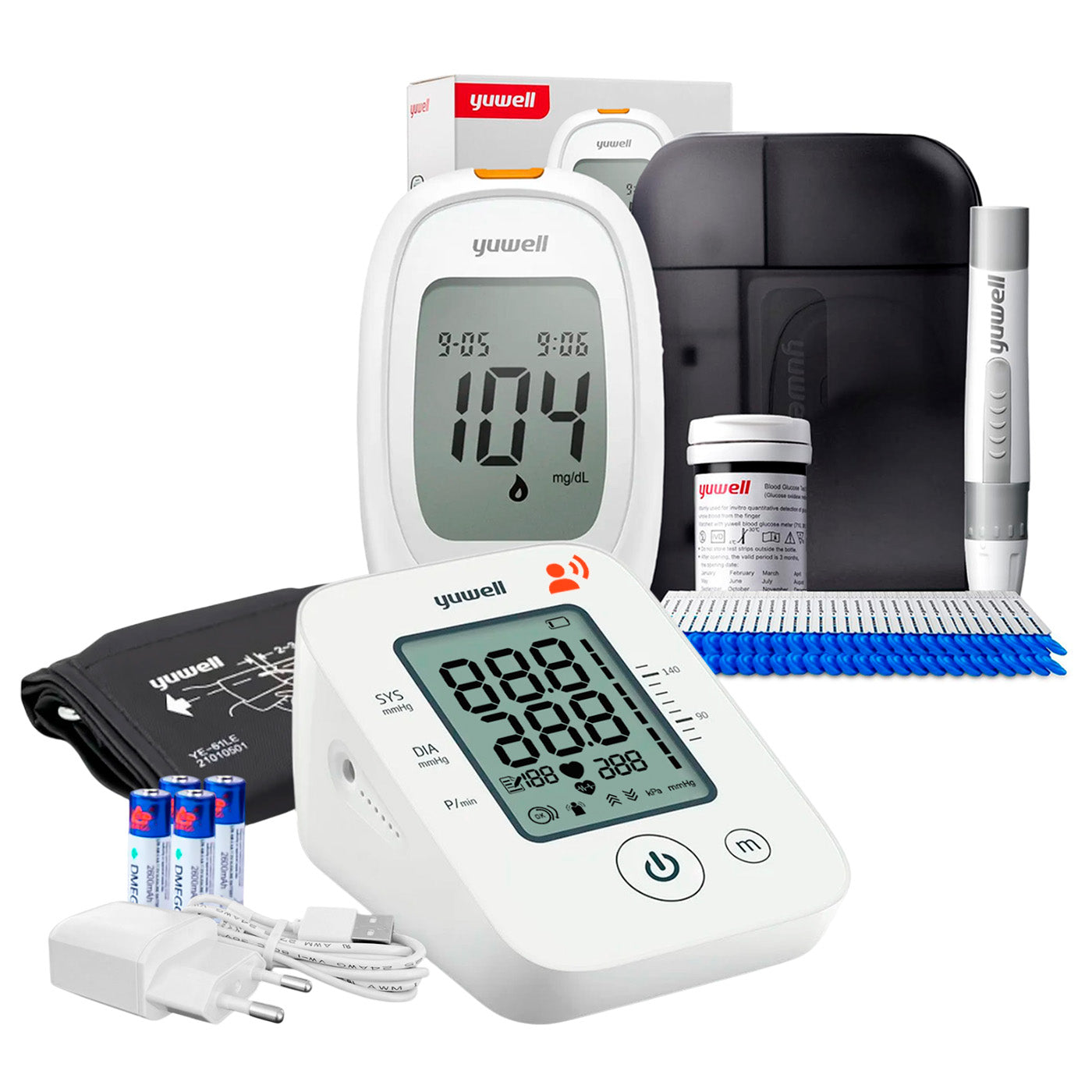 Toma Presión Yuwell YE660D con Voz + Glucómetro Yuwell 582