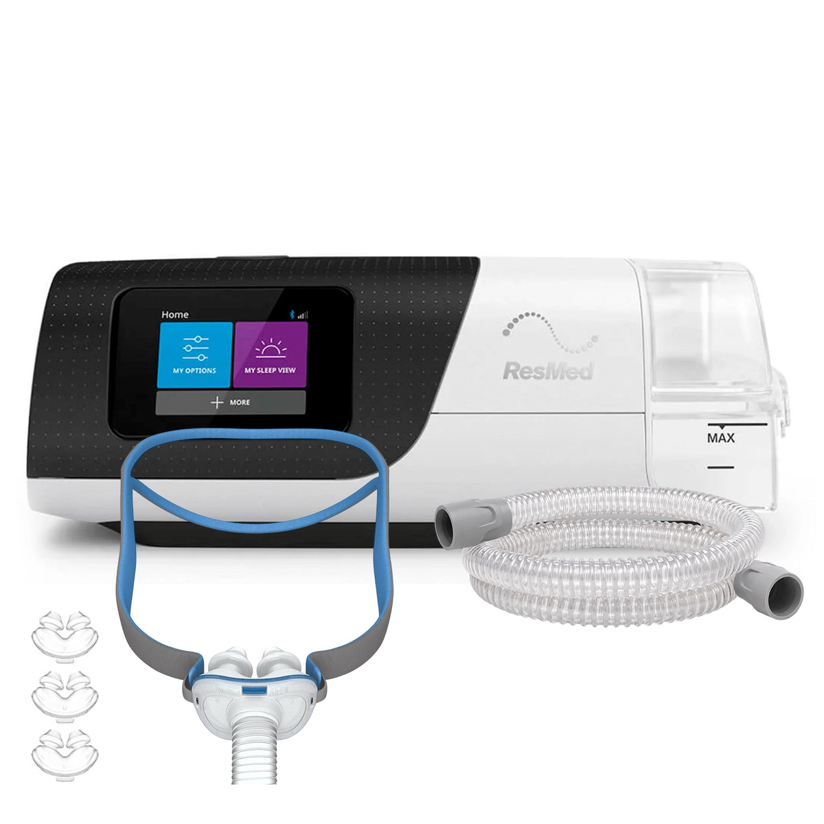 AutoCPAP ResMed AirSense 11 con máscara Nasal Pillows ResMed P10 de 3 tallas y tubo estándar
