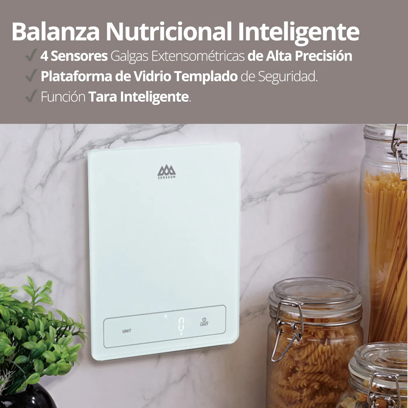 Báscula nutricional inteligente con medición precisa, función tara y conexión Bluetooth