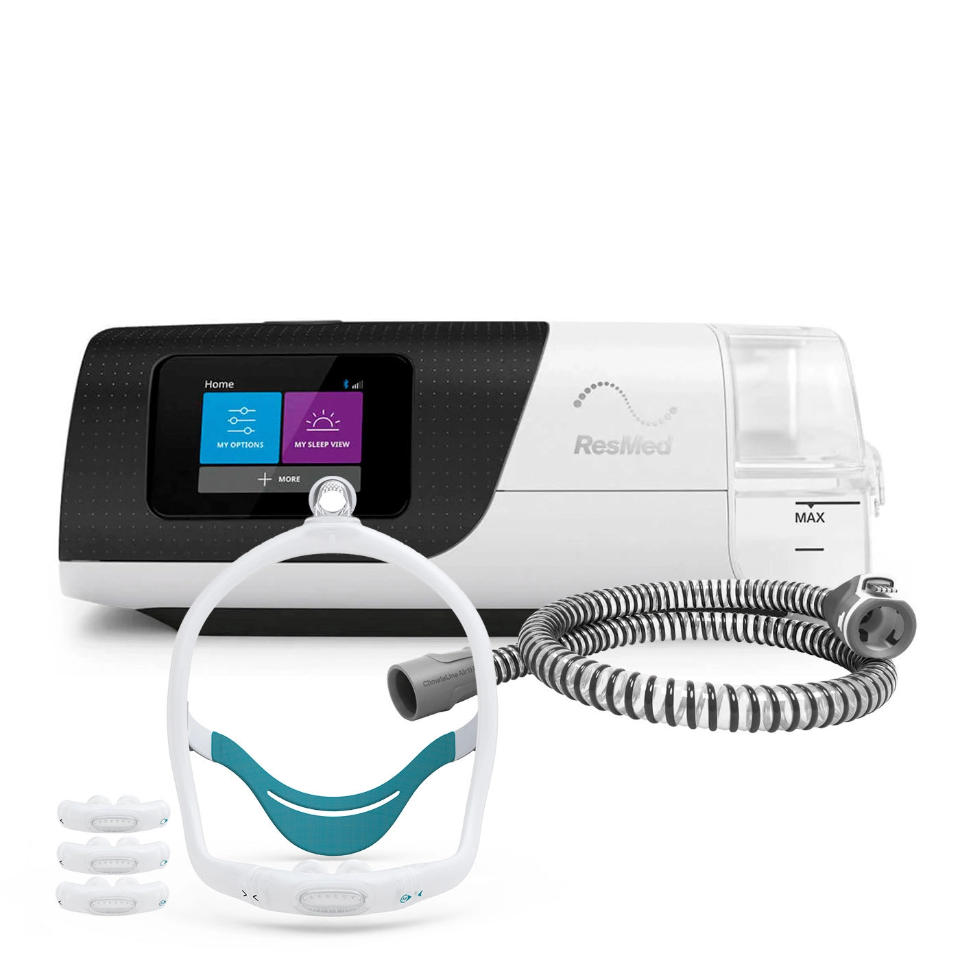 CPAP Automático ResMed AirSense 11 con tubo calefaccionado y máscara premium nasal pillows para apnea del sueño