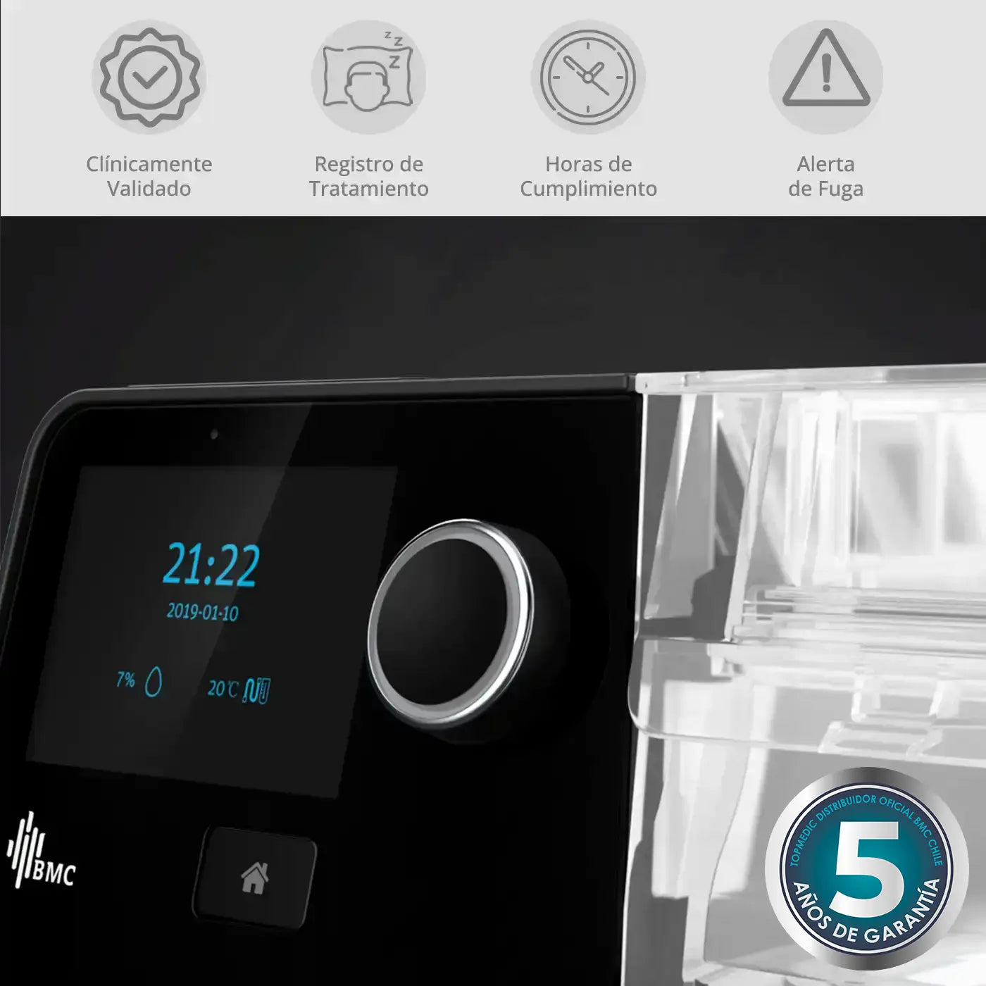 Pantalla a color y funciones inteligentes del CPAP BMC G3 A20
