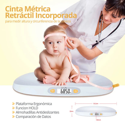 Balanza Digital Inteligente Pediátrica + Cinta Métrica Retráctil Camry