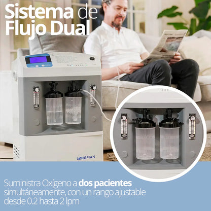 Concentrador de Oxígeno 10L/min Longfian JAY10 DUAL con Nebulizador y Oximetría - TOPMEDIC