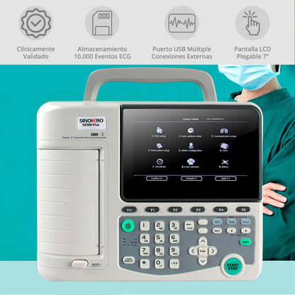 Pantalla del Sinohero SE509 Plus mostrando múltiples derivaciones de ECG simultáneamente.