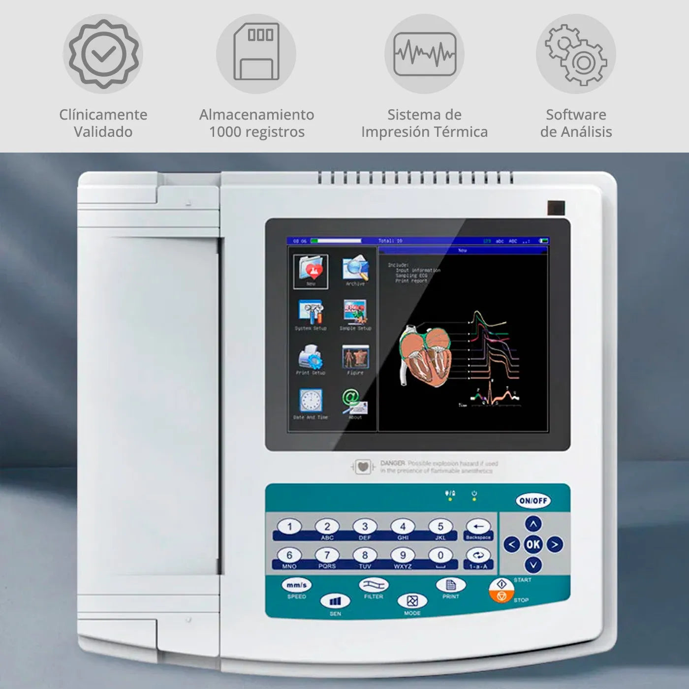 Electrocardiógrafo ECG 1200G 12 Canales Contec con Carro Z - TOPMEDIC