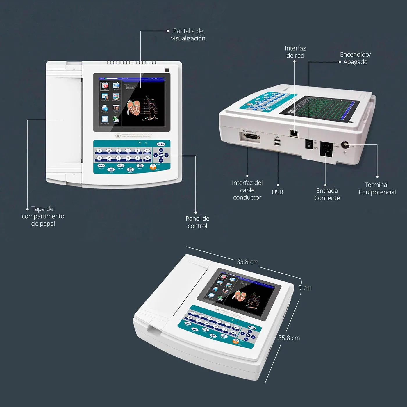 Electrocardiógrafo ECG 1200G 12 Canales Contec con Carro Z - TOPMEDIC